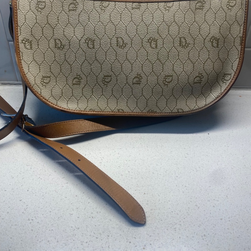 Vintage CHRISTIAN DIOR Crossbody Shoulder Bag Gold HW Brown Leather - Picture 5 of 12
